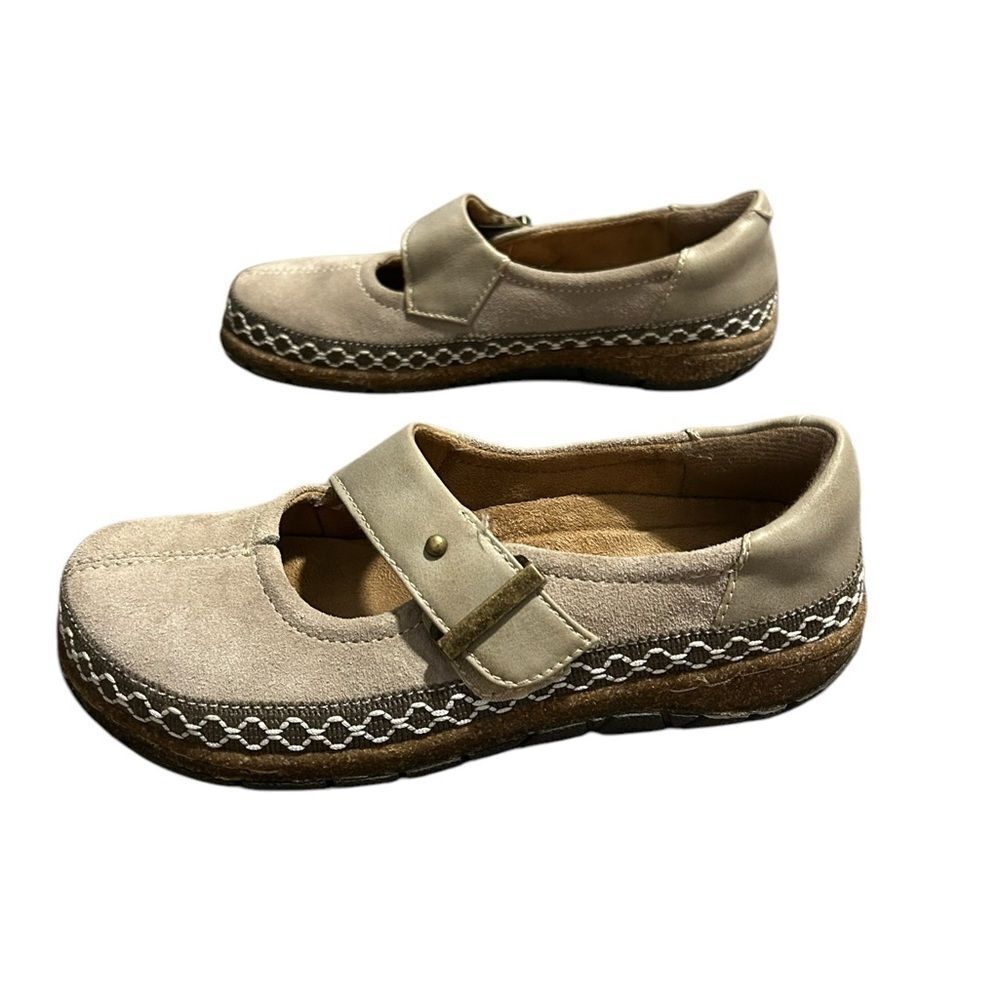 Earth Origins Essential Emme Mary Jane Suede Khaki Belcro Buckle Shoes 6.5 comfy - Picture 6 of 8